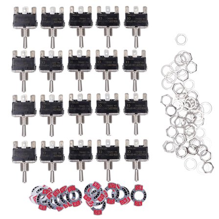 20 st BERM vippströmbrytare 3 nivåer 6 stift På/Av/På Mini LED-lampa Rocker 15A 250VAC