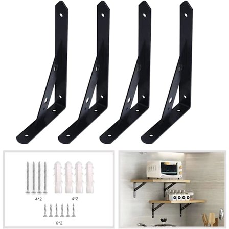 4 pakker veggbrakett, 250mm kraftig metallbrakett, svart