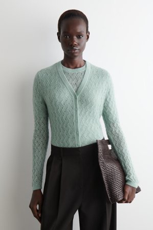 COS Femme Cardigan En Maille De Mohair Pointelle in Bleu