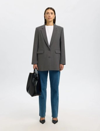 Selected Slfrita Ls Relaxed Blazer Dgm Noos - Grey - 36