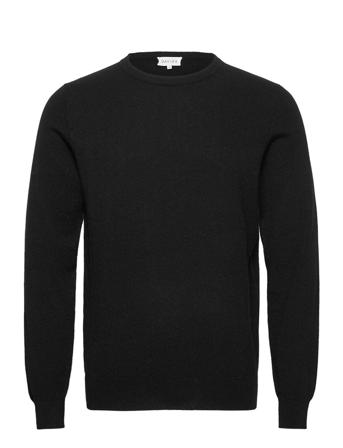 Man O-Neck Plain Stickad Tröja M. Rund Krage Svart Davida Cashmere