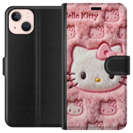 Kompatibelt Lommeboketui til Apple iPhone 13 Hello Kitty rosa fluffy bakgrunn med ikoniskt ansikt og kawaii-estetikk