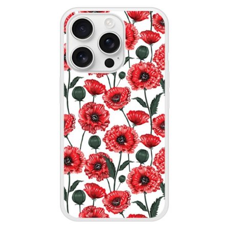 Siliconförstärkt tryckt skal kompatibelt med Apple iPhone 16 Pro Vallmo blommor