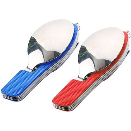 2 stk. premium 4-i-1 bestikk camping sammenleggbart camping servise, multifunksjonelt rustfritt stål bestikksett - kniv - gaffel - skje - flaskeåpner.