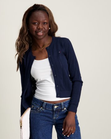 Tommy Hilfiger POINTELLE CARDIGAN LS Bleu Pulls Fille - Kids Brand Store