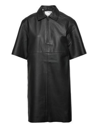 Slfberta 2/4 Short Leather Dress B Black Selected Femme