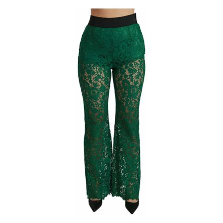 Dolce & Gabbana Lace High Waist Flared Bukser Grøn, Dame