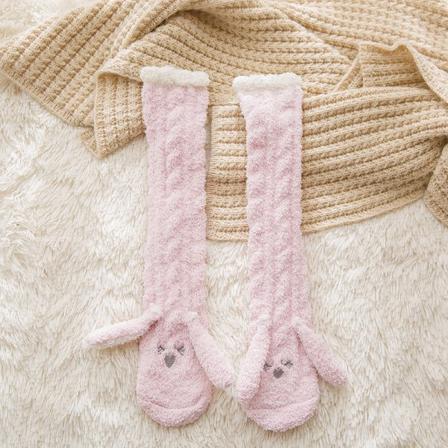 6 par lange ører rosa høst/vinter varme tykke korallfløyel sokker søte hjem gulv sokker pink Long ears