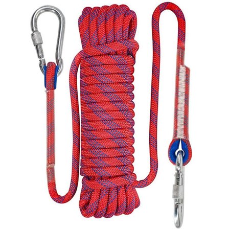 Klatretov - 10 meter - 10 mm tykt - Inkluderer karabinhage - Holdbart magnetisk fiske- og klatretov - Rød