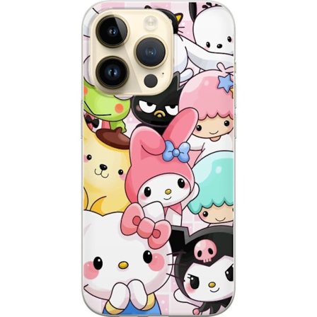 Kompatibelt Mobildeksel til Apple iPhone 14 Pro Tett mønster av søte figurer med store øyne i ulike farger og uttrykk med LABUBU-tekst
