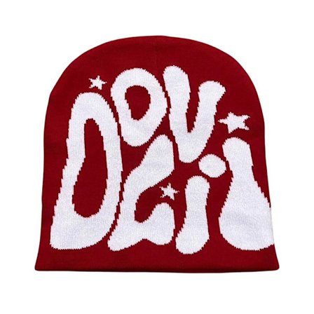 Strikkehue Hue Beanie Bonnet RØD&HVID