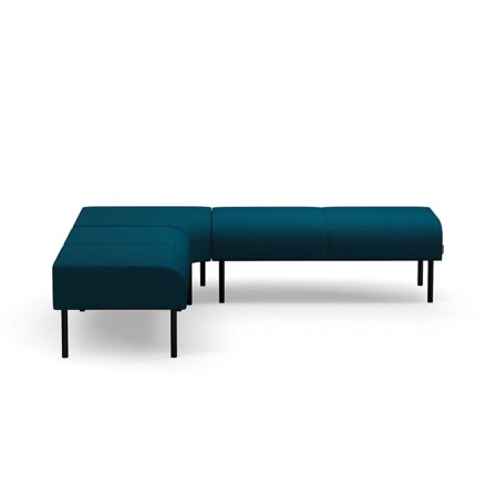 Corner bench VARIETY, inward curve, fabric Blues CSII, petrol blue