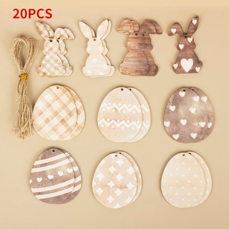 20 Påskehare Hengende Bordpynt, Vintage Gårdshus Eggformede Tau Dekorasjoner, Tre