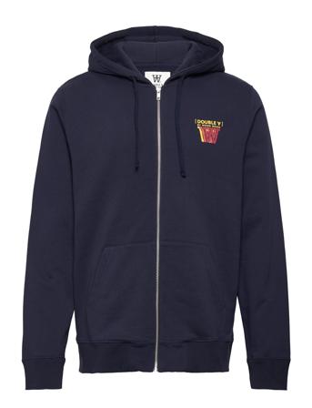 Zan Stacked Logo Zip Hoodie Hettegenser Genser Marineblå Double A By Wood Wood*Betinget Tilbud