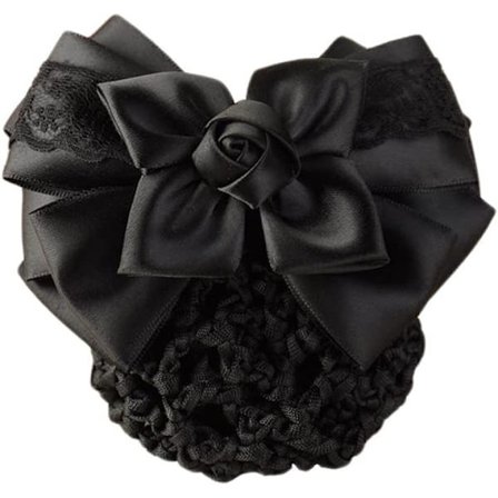 Damehårnett med satengsløyfe og fransk hårspenne Svart