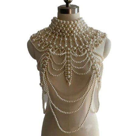 Kvinder Vintage Multi Strands Faux Pearl Body Statement Halskæde Justerbar High Collar Bib Håndlavet smykke skulderkæde til bryllupsfest