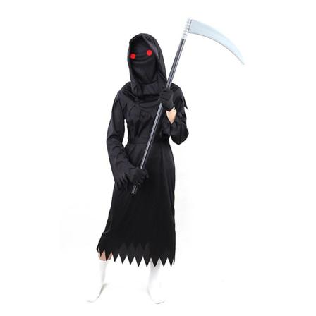 5-14 år barn Halloween Horror Reaper Cosplay-kostyme med røde øyne ljå-antrekk 5-7 Years