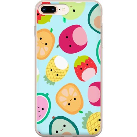 Kompatibel Mobilcover til Apple iPhone 8 Plus Mønster af kawaii frugter som jordbær citron ananas og avocado på lyseblå baggrund
