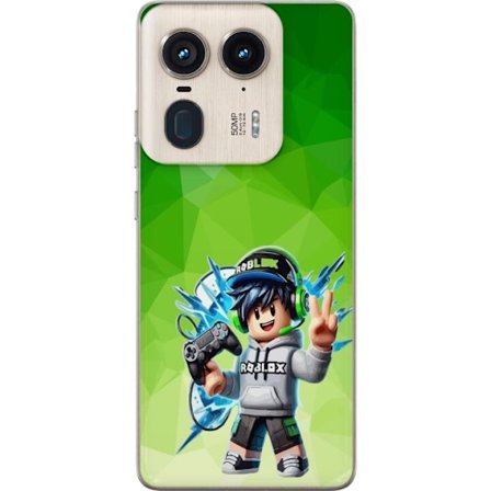 Kompatibelt Mobildeksel til Motorola Edge 50 Ultra Roblox-inspirert gamerfigur med headset, håndkontroll og energiske effekter mot grønn bakgrunn