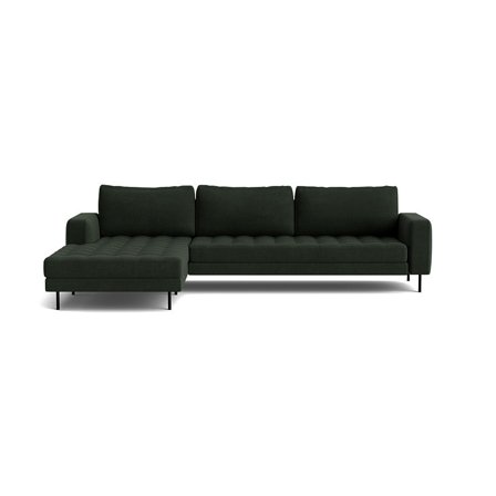 Rouge XL Chaiselong Sofa, Venstrevendt - Wind Mørkegrøn - 310x185x89cm - Blød/Medium Siddekomfort, Vendbare Ryghynder & Pulverlakerede Ben