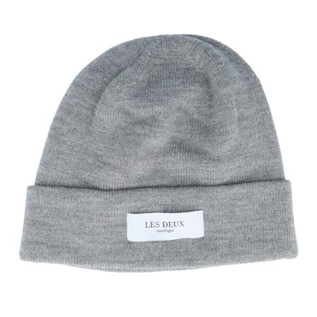 Les Deux - Grey cuff Beanie - Merino Patch Beanie Light Grey Melange Cuff @ Hatstore