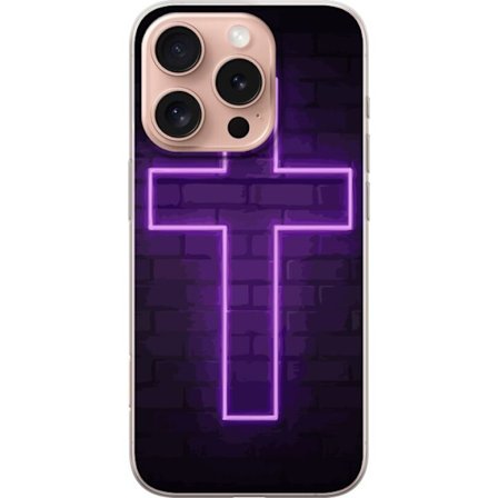 Yhteensopiva Puhelinkuori Apple Apple iPhone 16 Pro Neonristi purppuranvalossa tummaa tiiliseinää vasten, symbolinen motiivi vahvalla hohto moderni