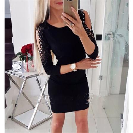 Broderade Spets Blommor Applikationer Klänning Kall Axel Minikropp