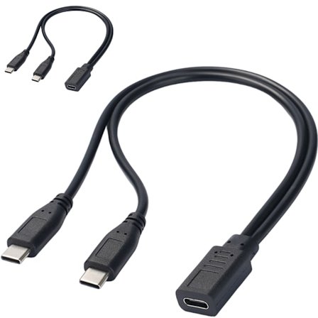 USB C -jakokaapeli, USB Type C naaras - kaksois-USB Type C uros Y-jakokaapeli, latauskaapeli puhelimelle
