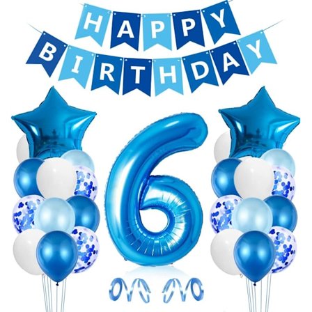 6-årig pojkefödelsedagsballong, blå 6-årig födelsedagsdekoration, nummer 6 födelsedagsballonger, latexkonfettiballonger Födelsedagsdoptillbehör P