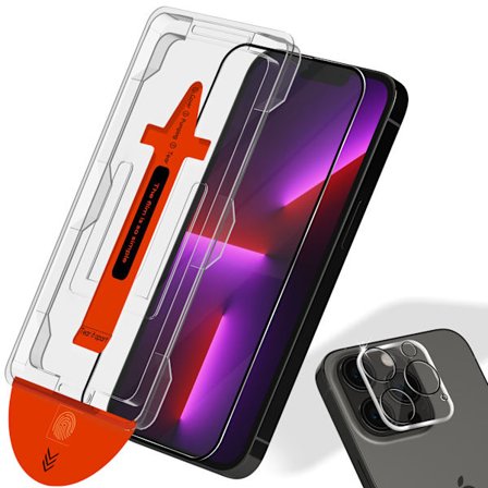 1-PACK Iphone 13 Pro Skærmbeskytter & 1-PACK linsebeskytter - Hærdet Glas | [Automatisk Installation] - Boblefri