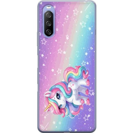 Yhteensopiva Puhelinkuori Sony Xperia 10 III Stitch polaroid-kehyksissä sinisillä pastellisävyillä ja suloisilla ilmeillä kollaaseissa sydämillä