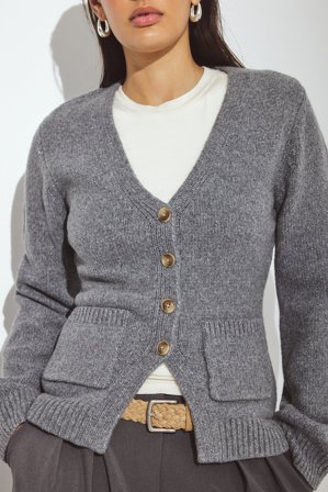 NA-KD Knitted Wool Blend Fitted Cardigan - Cardigans - Grå - XS (EU 32)