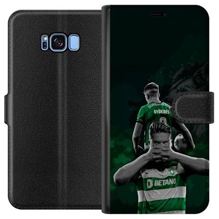 Yhteensopiva Lompakkokotelo Samsung Galaxy S8 Neonmotiivi, jossa teksti "Gaming is in my DNA" sinisenä ja punaisena tiiliseinällä, jossa loistava DNA-