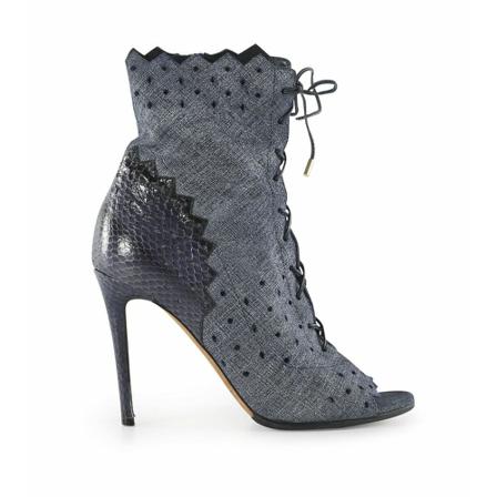 Jimmy Choo Pre-owned, Pre-owned Snakeskin Peep Toe Ankle Booties Blauw, Dames, Maat:38 EU