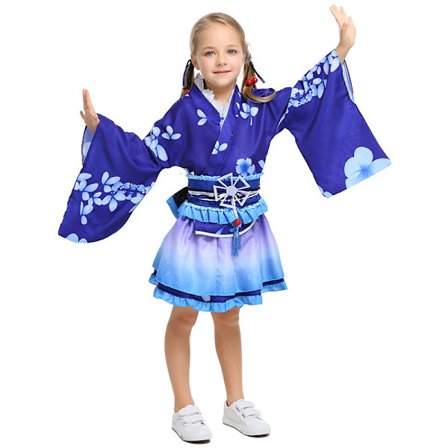Japansk Yukata Kimono Kostume Cosplay Sæt (130cm)
