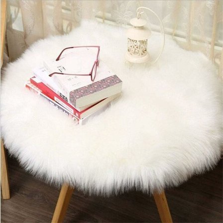 Lammeskindstæppe i imiteret lammeskind, tæppe imiteret lammeskind, langhåret pelslook, sengetæppe i imiteret uld, sofamåtte (hvid, 6060 cm)