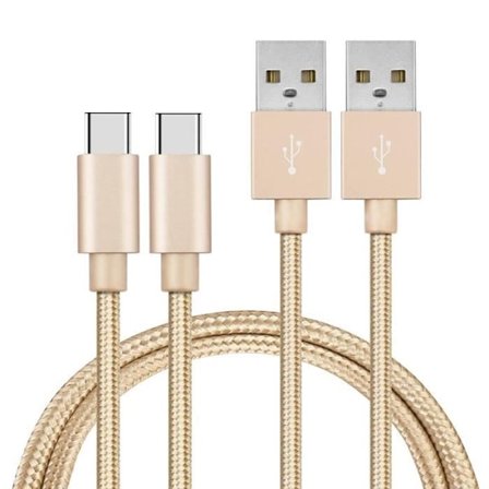 USB-C-kabel för Xiaomi Mi 10 - Mi 10 PRO - Mi 10 LITE - USB-C-laddarkabel i flätad nylon Guld 1 Meter [PACK 2] Phonillico