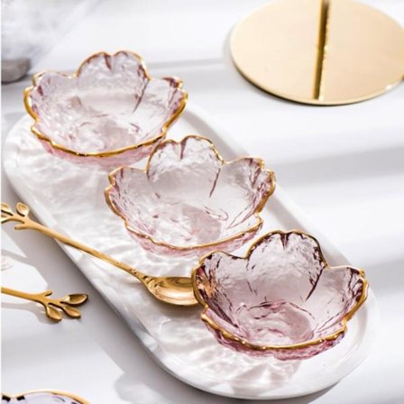 Litet glasfat guldinlägg glassåsskål Kryddfat Fr