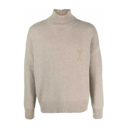 Ami Paris, Round-neck Knitwear Beige, Dames, Maat:XS
