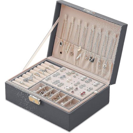 Smyckeskrin för kvinnor, Reselåsbar läder smyckeskrin 2 lager smyckesorganisatör, litet smyckesförvaringsfodral smyckesförvaring smyckesorganisatör