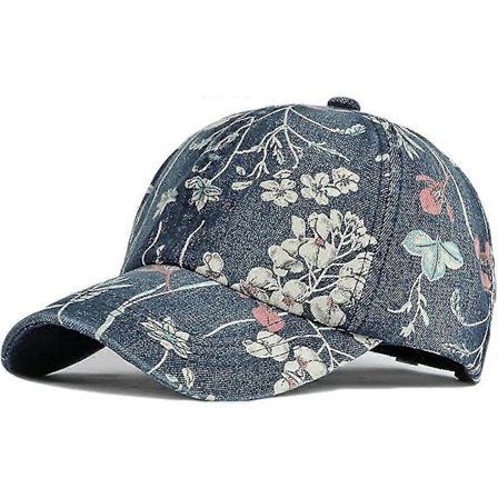 Baseballkasket i denim bomuld til kvinder, justerbar trendy lav profil far-hat