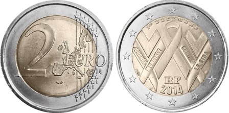 Frankrig 2014 - Den internationale aidsdag - 2 euro mønt