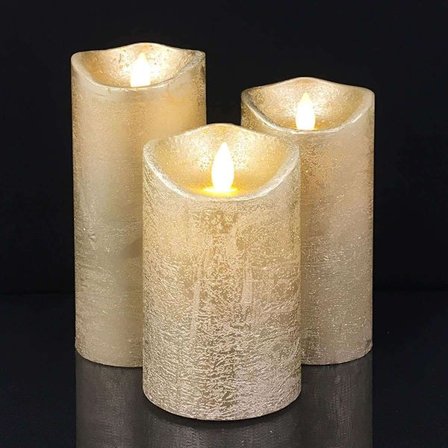 LED-pilarikynttilät - rustiikkiset - 3 kpl - 10/12,5/15 cm - 3D-liekillä - (useita värejä)