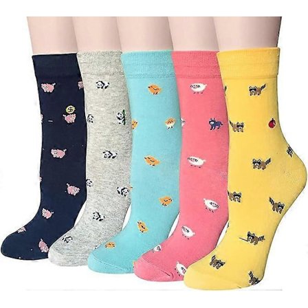 Mysiga 5-pack damstrumpor, roliga söta djur, damstrumpor, katt, hund, strumpor, presenter till kvinnor, One Size