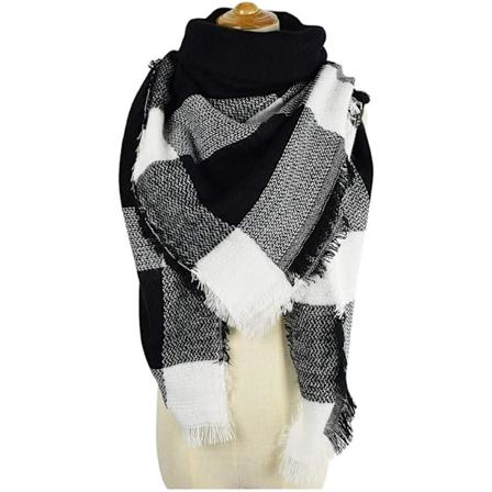 Sjal-skjerf for kvinner, imitert kashmir, varm høst- og vinter, stort rutete stoff, frynser. 140x140x220cm