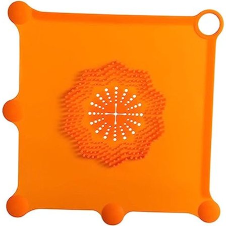 Sluksil for dusj, gjenbrukbar, lett å rengjøre, firkantet, flat silikon sil, gulvslukdeksel for badekar, vask, oransje