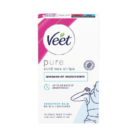 Veet Pure Cold Wax Strips Bikini & Underarm Sensitive Skin Hårborttagning Unisex 16 ST