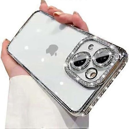 Klart Glitter -kuori iPhone 15:lle, Ylellinen Bling Glitter Timantti Strassi Kameran Suojauksella Söpö Pehmeä TPU Pinnoitettu Puskuri Ohut Läpinäkyvä 