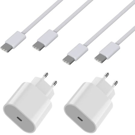 Lot 2 Snabbladdare 20W + 2 USB-C till USB-C 1 meter kablar för iPhone 15 - 15 PLUS - 15 PRO - 15 PRO MAX Phonillico