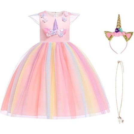 Enhjørning kostyme kjole for barn, jente enhjørning skjørt, blomster jenter ermeløs festklær, bursdagsklær festklær, enhjørning halskjede, enhjørning 